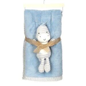 Chick Pea Baby Blanket Dinosaur Lovey Set Blue Gray Textured Ribbed Trim New